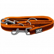 Lesă reglabilă SK9 Light Portocaliu 2,2 m / 20 mm – multipunct cu 3 setări, antiderapantă cu inserții cauciucate, 2 carabiniere + 3 inele inox