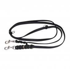 Lesă reglabilă din piele naturală SK9 pentru câini, 15 mm, INOX, neagră, multifuncțională, 7 moduri de utilizare