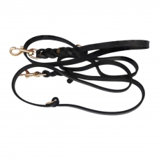 Lesă multifuncțională din piele naturală cu ALAMĂ, SK9, reglabilă, neagră, 15 mm, 7 moduri de utilizare